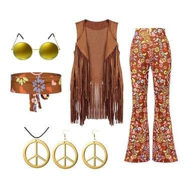 Imagem de rockible Conjunto de traje hippie adereços de vestuário senhora novidade na moda decorativo franjas colete calças lenço para fontes de festa vestir-se, eu