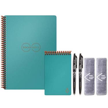 Imagem de Rocketbook Conjunto de notebook inteligente e reutilizável – Caderno ecológico com 2 canetas Pilot Frixion e 2 panos de microfibra incluídos – Capas azul claro