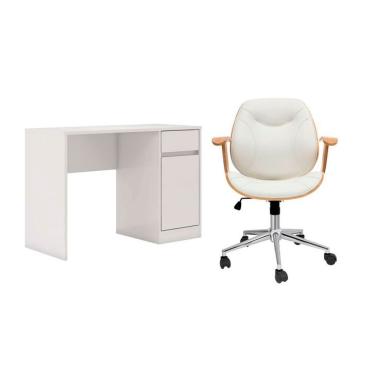 Imagem de Conjunto de Mesa Morada 1 PT 1 GV com Cadeira de Escritório Diretor Giratória Antonella Branca