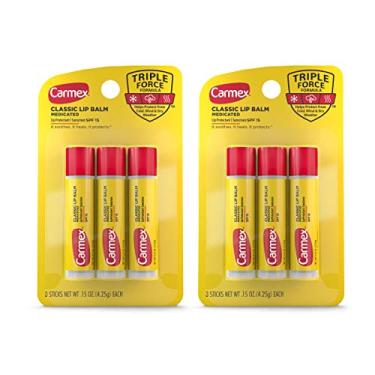 Imagem de Carmex Medicated Lip Balm Sticks, Lip Moisturizer for Dry, Chapped Lips, 0.15 OZ - 3 Count (2 Pack)