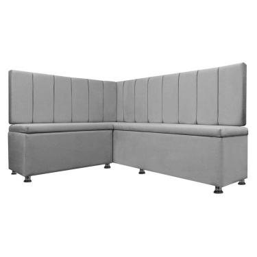 Imagem de Kit Canto Alemão Liso 4 Lugares com Baú Veludo Cinza Claro 1,25x1,60m SOFA STORE