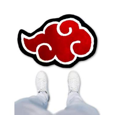 Imagem de Tapete de anime fofo moderno nuvem vermelha - tapete antiderrapante ultra macio adornado de poliéster para berçário, tapetes para quarto, tapete decorativo interno e externo, tapete vermelho preto
