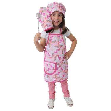 Imagem de Kit Avental Infantil com Touca e Luva 3 Pçs Rosa Menina