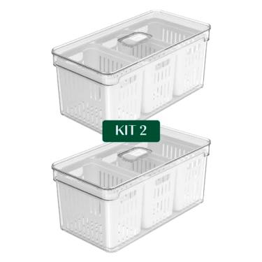 Imagem de KIT 2 Organizador de Geladeira OF750 com Escorredor Interno Clear Fresh 5L com 3 Cestos - OU
