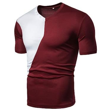 Imagem de ZHONKUI 2024 Camisetas masculinas gola V manga curta slim fit patchwork camisetas musculares, Vermelho, 3G