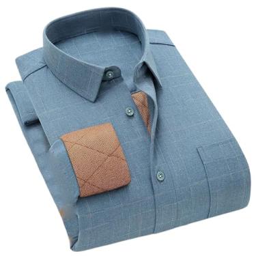 Imagem de Camisas masculinas quentes de lã acolchoadas de manga comprida, blusas confortáveis e grossas, botões de botão único para homens, Bn5655-28, G