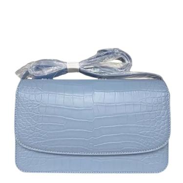 Imagem de Bolsa feminina autêntica de couro de crocodilo pequena bolsa feminina de couro de jacaré genuíno bolsa de ombro cruzada única, Azul-celeste