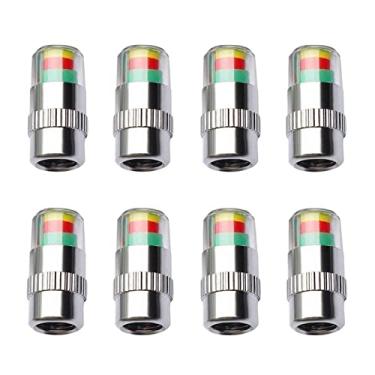 Imagem de ANKIA 8 peças de monitor de pressão de pneu de carro, tampas de haste de válvula, indicador de sensor de alerta ocular de 3 cores (2.0Bar 30PSI)