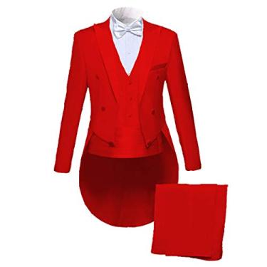 Imagem de Sxfashbrd Blazer masculino de 3 peças, casaco formal slim fit, smoking, cauda longa, casacos de festa, agasalhos, Vermelho, 4G