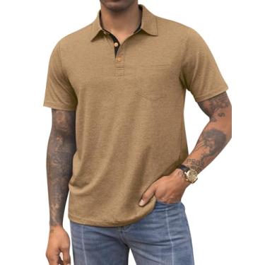Imagem de RQP Camisa polo casual masculina manga curta secagem rápida camiseta gola, Caqui, G