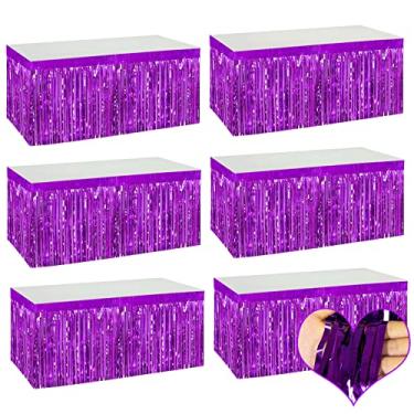 Imagem de Pacote com 6 Saias de Mesa com Franja de Folha Metálica Roxa 75 cm x 273 cm Banner para Tinsel Streamer Guirlanda Cortinas Pano de Fundo para Desfile Boias de Casamento Chá de Bebê Aniversário Natal Decoração de Festa de Halloween