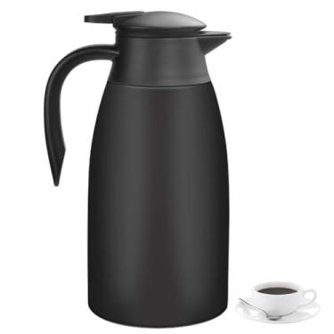 Imagem de Garrafa térmica de café de aço inoxidável com isolamento de 2 L, garrafa de café com parede dupla, dispensador de bebidas quentes/água, chá, mantém 12/24 horas quente/frio (preto)