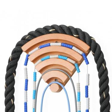 Imagem de Maveite Suporte de armazenamento de corda de batalha de madeira, suporte de armazenamento de corda de exercício em forma de WiFi, organizador de madeira, suporte de corda de saltar de madeira, suporte