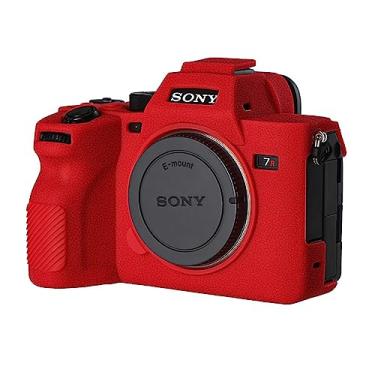 Imagem de Easy Hood Capa para câmera A7RV, antiarranhões, ajuste fino, de borracha de silicone macio, capa protetora para o corpo da câmera, compatível com câmera DSLR Sony Alpha 7R V A7RV 7RM5 (vermelha)