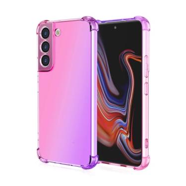 Imagem de para Samsung Galaxy S23 S22 S21 Plus Ultra S10 S9 S8 S7 Capa gradiente transparente e fofa fina anti-riscos TPU flexível capa à prova de choque, rosa roxo, para Samsung S22 Ultra
