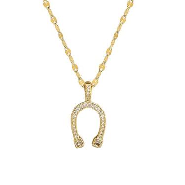 Imagem de Dtja Colar com pingente de ferradura dourada para mulheres, meninas, aço inoxidável cirúrgico, delicado, cristal, em forma de U, corrente ajustável, moda, punk, aniversário, feriado, festival, joias,