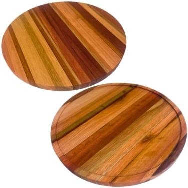 Imagem de Conjunto 2 Tábuas de Madeira para Servir Pizzas Frios Petiscos 35cm e 38cm Redondas