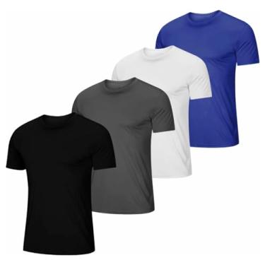 Imagem de Kit 4 Camiseta Masculina Esportiva Dry Fit Camisa Gola Redonda (BR, Alfa, GG, Regular, PRETO BRANCO AZUL CHUMBO LISA)