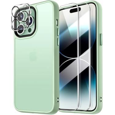 Imagem de Dssairo Capa 5 em 1 para iPhone 14 Pro Max, com 2 protetores de tela + 2 protetores de lente de câmera, [proteção de grau militar de 15 pés] Antiimpressões digitais, antiarranhões, translúcida fosca