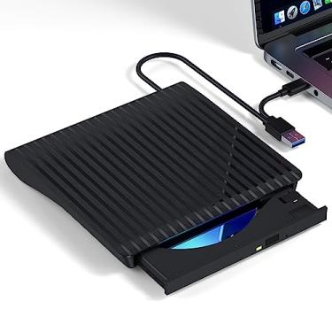 Imagem de Unidade externa de CD/DVD para laptop, leitor de drive óptico de CD/DVD portátil, gravador de CD, design ultrafino USB 3.0 tipo C, leitor, gravador compatível com desktop, laptop, Mac, Windows, PC,