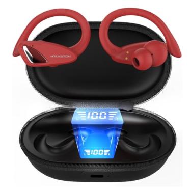 Imagem de H'MASTON Fone de Ouvido Sem Fio Esportivo Fone BLuetooth 5.3 Tws Cancelamento de Ruído Com Microfone e Led Display Compatível com Sumsung (Clássico-RS-53, Vermelho)