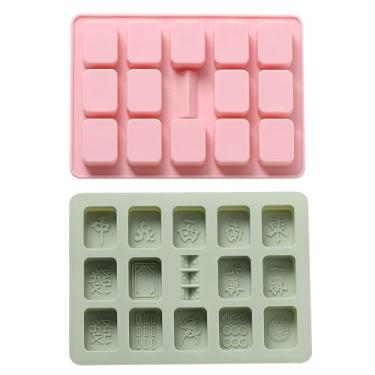 Imagem de Verdental 28 Cavidade 2 Peças Mah-jong Forma de assar Bolo Molde de silicone Gelo Chocolat Doce com 1 pç conta-gotas azul (verde e rosa)