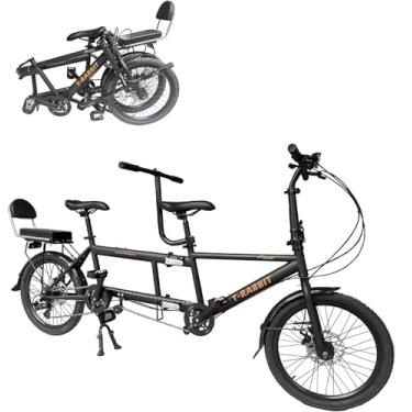 Imagem de Bicicleta tandem para ciclismo, bicicleta clássica tandem adulto beach cruiser, rodas de 20 polegadas, bicicleta dobrável cidade tandem, três lugares, ajustável de 7 velocidades, carga máxim