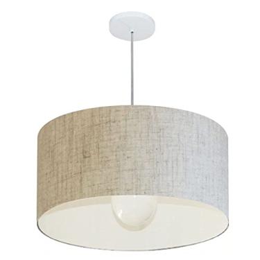 Imagem de Lustre Pendente Cilíndrico Cúpula Tecido 55x30 cm, Vivare Iluminação, Pendente4208 RST, Rustico Bege, Médio