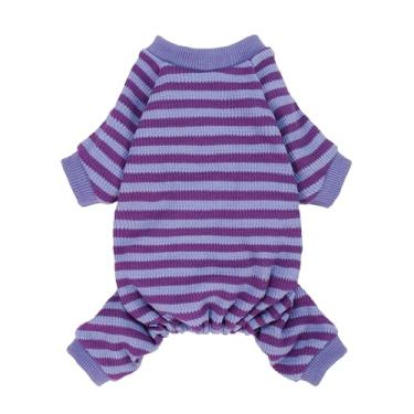 Imagem de Fitwarm Pijama listrado roxo e violeta, roupas de cachorro waffle para cães pequenos, meninas, meninos, macacão com pés, roupa de gato de estimação, 2GG