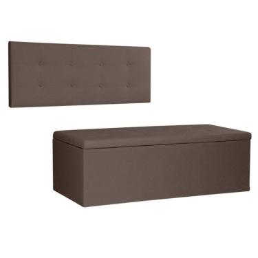 Imagem de Kit Painel E Calçadeira Baú Casal 1,40m Berlim Suede - Pallazio Cor Marrom