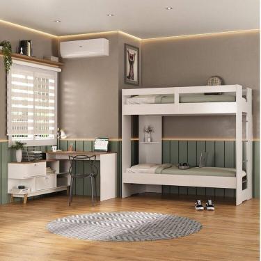 Imagem de Quarto Juvenil completo Nexis com Beliche e Escrivaninha em L 2 Portas Branco/Nogal