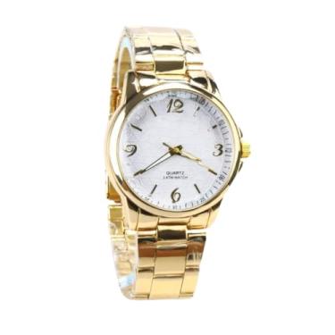 Imagem de Relógio Feminino Analógico Ponteiro Dourado Lindo Caixa em Aço Inox Banhado a Ouro 18K A Prova D'Agua Acompanha Conjunto de Jóias Colar Brincos e Pulseira com Pedras Lindas Presente Para Mulher Elegante