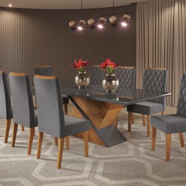 Imagem de Mesa de Jantar Retangular 200x90 Noble com 8 Cadeiras Iza Mel/Grafite