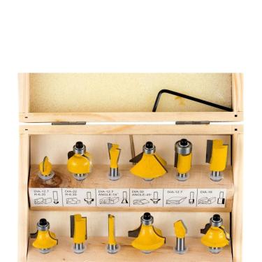 Imagem de Jogo De Fresas Tupia 12 peças Kit Fresas Tupia 6mm  Estojo