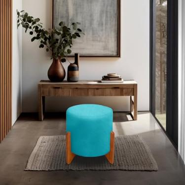 Imagem de Puff Thor Luxo Madeira Maciça Tecido suede (AZUL TURQUESA)