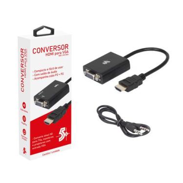 Imagem de Cabo Conversor Adaptador Hdmi Para Vga Com Saída P2 Áudio - 5+