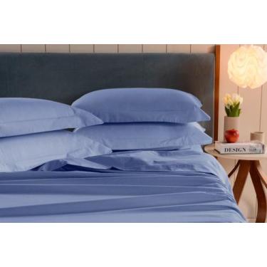 Imagem de 2 fronhas avulsas 100% algodão azul 200 fios debrum - Shopping Home