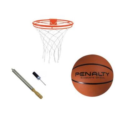 Imagem de Kit basquete  oficial aro duplo com rede,  bola e bomba de alumínio - 