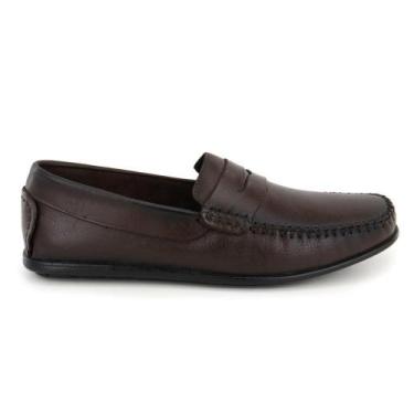 Imagem de Mocassim Dockside Masculino Couro Liso Bico Redondo Casual - Granado, 