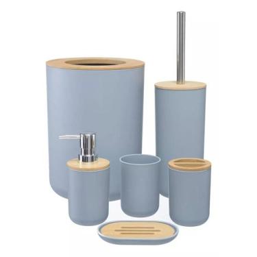 Imagem de Kit Banheiro Conjunto Completo Lixeira 6 Peças Bambú - PGB, Cinza