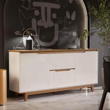 Imagem de Aparador Buffet Sala Flow 2 Portas 2 Gavetas com Pés de Madeira OffWhi