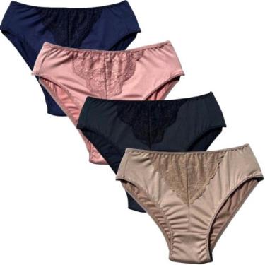Imagem de Kit 4 Calcinha Senhora Feminino Idosa Lingerie Calçola Conforto Renda 