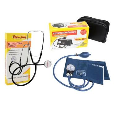 Imagem de Estetoscópio simples e esfigmomanômetro Preto Premium, AZUL