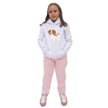 Imagem de Conjunto de Frio Menina Infantil Blusa Canguru Moletom e Calça Lisa Confortavel Basica Creche