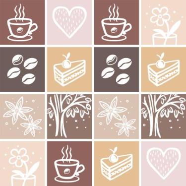 Imagem de Papel de Parede Cafeteria Padaria Lanchonete Coração Grãos de Café Xíc