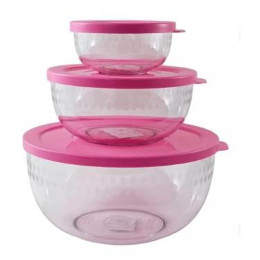 Imagem de Kit 3 Tijelas Acrílica Com Tampa Saladeira - Helsim 