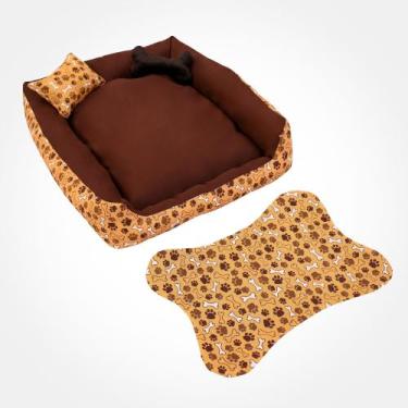 Imagem de Caminha Pet Cães e Gatos 4 Peças Com Pelúcia Almofadinha e Tapetinho A