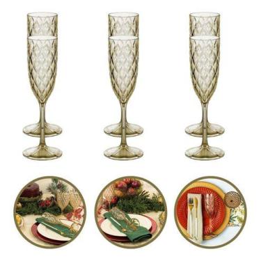 Imagem de 6 Taça Champagne Acrílico 200ml Cristal Festa Transparente  