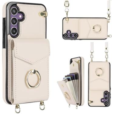 Imagem de YYTVN Capa para Samsung Galaxy S23 FE 5G 6,4 polegadas, capa carteira minimalista com suporte de anel e alça de ombro, capa protetora elegante à prova de choque para Galaxy S23 FE - branca