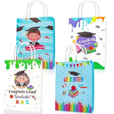 Imagem de HOWAF 12 peças de suprimentos de festa de formatura de jardim de infância, sacos de presente de parabéns com alça para lembrancinhas de festa de formatura pré-escolar, sacos de doces de pós-graduação